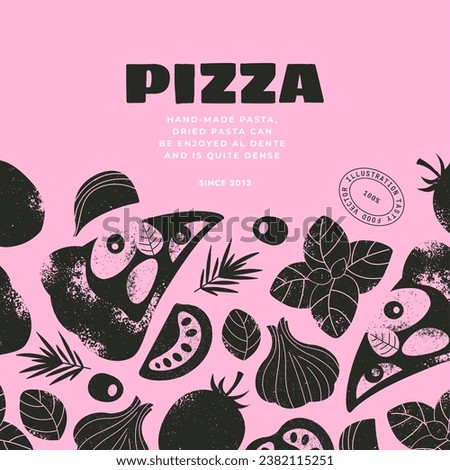 Italian pizza design template. Pizza Margherita with tomatoes and mozzarella background.