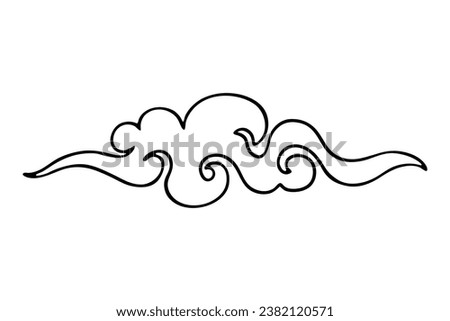 Chinese cloud outline ornament isolated on white. Black line sketch in hand drawn style. Vector pattern for cloudy sky or sea ​​foam illustration, oriental traditional decorative design, print.