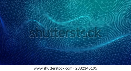 Digital technology wave speed connect blue green background, cyber nano information, abstract communication, innovation future tech data, internet network connection, Ai big data line dot illustration Royalty-Free Stock Photo #2382145195