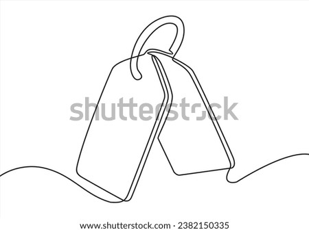 Sale tag emblem or logo design, continuous line drawing, inscription, print for clothes, t-shirt, one single line on a white background, isolated vector illustration