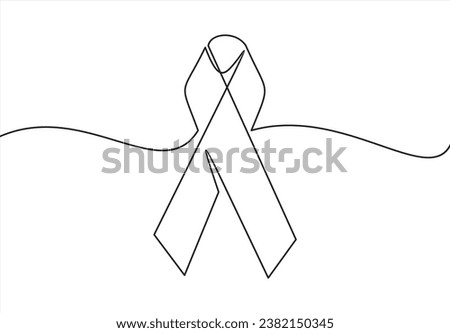 Continuous one line drawing hands holding ribbon and giving support to fight against cancer. World cancer day concept. Single line draw design vector graphic illustration.