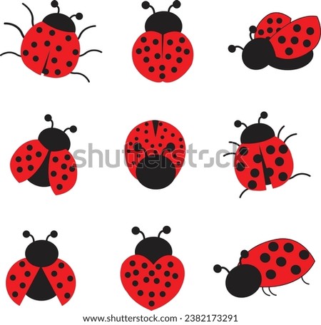 Ladybugs clip art collection isolated on white background