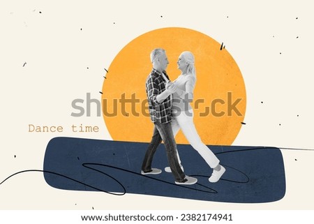 Vertical photo composite illustration creative collage of good mood people dancing together on anniversary isolated on drawing background Royalty-Free Stock Photo #2382174941