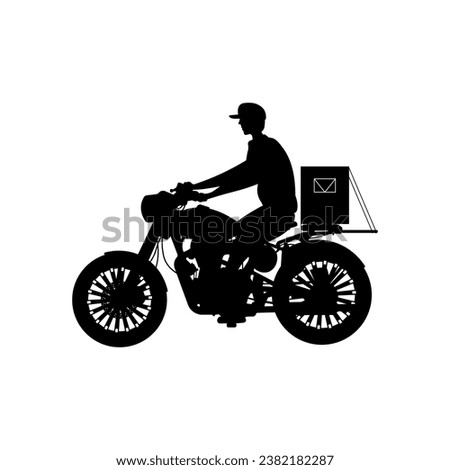 Vector illustration of postman silhouette delivering boxes riding a classic motorbike