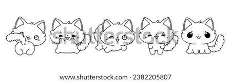 Set of Kawaii Isolated Ragdoll Cat Coloring Page. Collection of Cute Vector Cartoon Baby Animal Outline for Stickers, Baby Shower, Coloring Book, Prints for Clothes. 