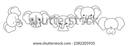 Set of Kawaii Isolated Elephant Coloring Page. Collection of Cute Vector Cartoon Baby Animal Outline for Stickers, Baby Shower, Coloring Book, Prints for Clothes. 