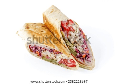Doner with chicken fillet and ham on a white background for a food delivery site 2
