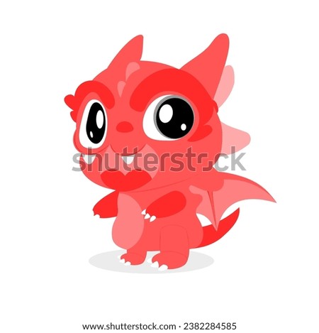 Cute red dragon on white background. Illustration. Vector