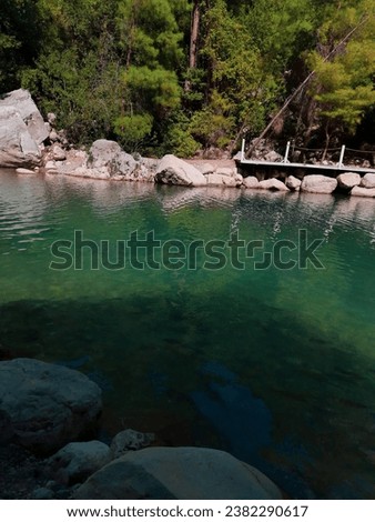tourism, turquoise, trees, summer, scene, rock, amazing, beautiful, view, romantic, park, mine, sky, eastern, green, reflection, nature, tree, wonderful, water, outdoor, hill, blue, background, idylli Royalty-Free Stock Photo #2382290617
