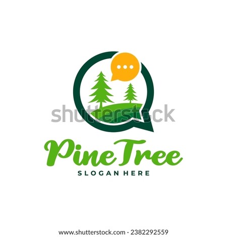 Pine Tree with Chat logo design vector. Creative Pine Tree logo concepts template