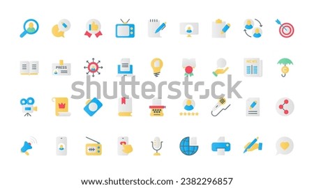 Storytelling flat icons set vector illustration. Black symbols collection of author telling a story, news interview of journalist, digital content and information of a blogger in social media.