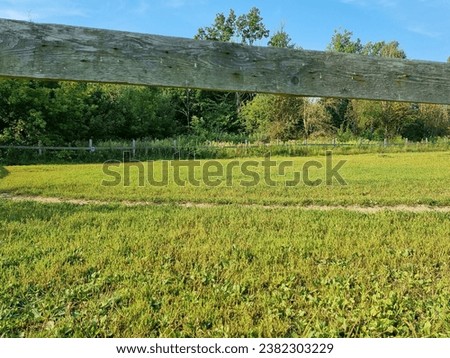 Rural idyll. Corral for horses. Wooden fence in the village.