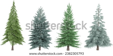 Jungle Fir,Spruce,Pine trees shapes cutout 3d render set Royalty-Free Stock Photo #2382305793