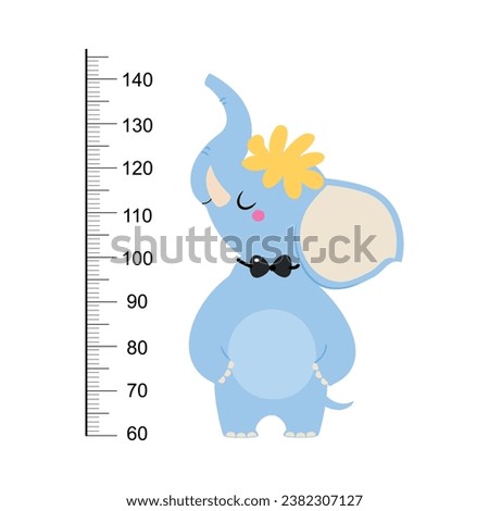 Growth Ruler with Cute Elephant Animal at Kids Height Meter Vector Illustration
