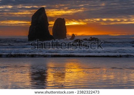 The Needles at sunset at Cannon Beach on the Oregon Coast