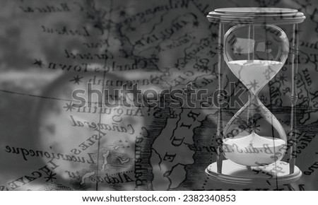 Hourglass With Clock And World Map Background 