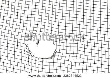 Soccer Ball Triumph. Breaking the Goal Net. Concept of football goal. Close Up of a Soccer Goal Net. Close-Up of Victory concept. Royalty-Free Stock Photo #2382344523