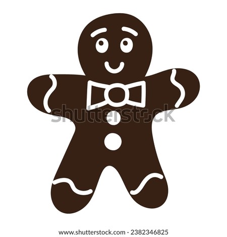 Isolated hand drawn doodle cute gingerbread man. Flat vector illustration on white background. New Year, Merry Christmas. For card, invitation, poster, banner.