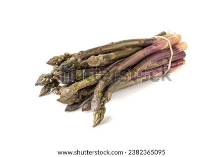 Purple Asparagus Isolated, Raw Garden Vegetables Bunch, Fresh Edible Sprouts of Red Asparagus Officinalis on White Background Royalty-Free Stock Photo #2382365095