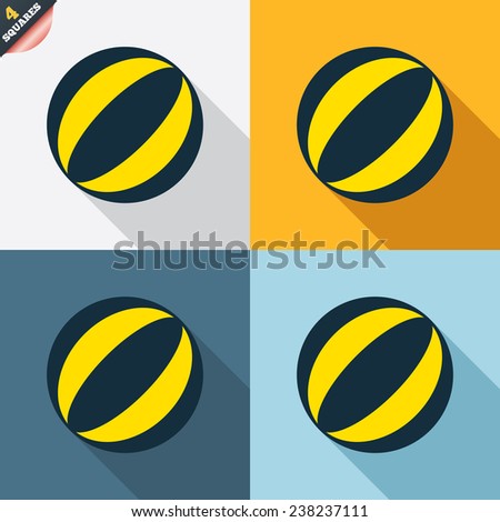 Beach ball sign icon. Water ball. Four squares. Colored Flat design buttons. Vector