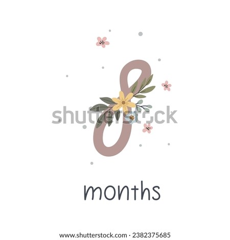 
Vector illustration with number, baby birthday card with flowers