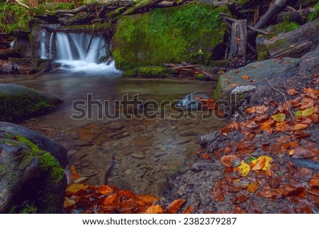 Shypit waterfall in Carpathian mountains in autumn, Ukraine