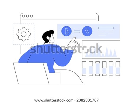 Crypto community manager isolated cartoon vector illustrations. Professional cryptocurrency analyst with laptop at work in office, blockchain technology, money investment vector cartoon.