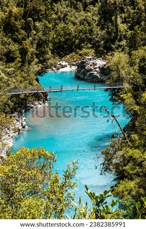 Hokitika Gorge a  tourist destination some 33 km from Hokitika, New Zealand. The turquoise colour is due tor glacial flour, in the water. The silt is so fine it remains in suspension in the water