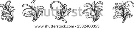 Luxury Vintage Baroque calligraphic Victorian frame border floral ornament scroll leaf engraved retro pattern decorative design black and white. Flourish filigree element vector 