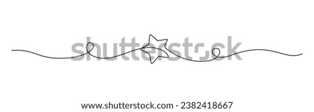 One continuous line drawing of Christmas frame and border with stars. Festive break line with flourish pattern in simple linear style. Doodle outline vector illustration