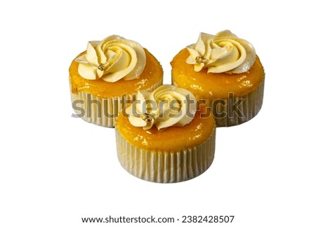 cupcake with cream on white background. copy space for text