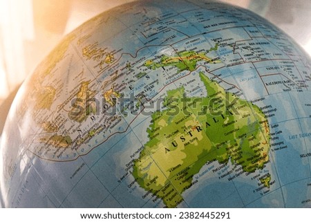 Close-up of a globe showing Australia