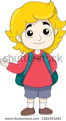 a blonde haired boy brings bag will going to school Royalty-Free Stock Photo #2382451683