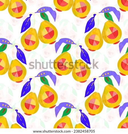 Abstract pear branch seamless pattern. Image on white and colored background. Vector.