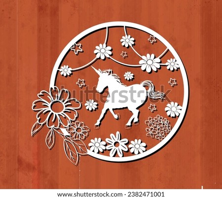 Template for laser cutting. Unicorn with a long mane. For cutting any material. For the design of Postcards, invitations, decor elements, and Christmas decorations. Vector
