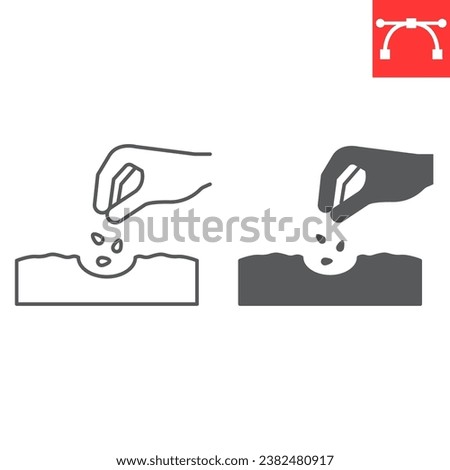 Hand planting seeds line and glyph icon, gardening and agriculture, seeding vector icon, vector graphics, editable stroke outline sign, eps 10. Royalty-Free Stock Photo #2382480917