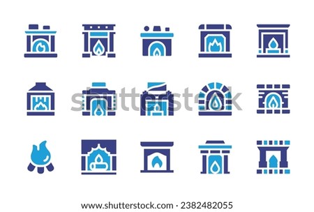 Fireplace icon set. Duotone color. Vector illustration. Containing fireplace, chimney, bonfire, fire place. Royalty-Free Stock Photo #2382482055