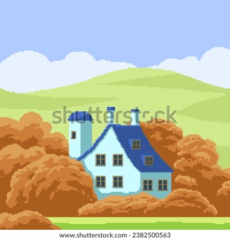pixel art of house on meadaw