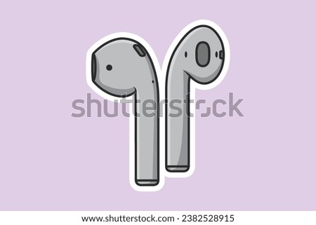 Modern Wireless Headphones Sticker vector illustration. Recreation technology objects icon concept. Grey color air pods for smartphone sticker design logo. Royalty-Free Stock Photo #2382528915