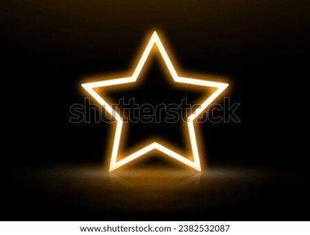 Glowing star-shaped orange neon frame on black background, space for text