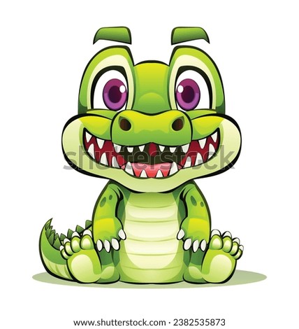 Cute cartoon crocodile sitting. Vector character illustration