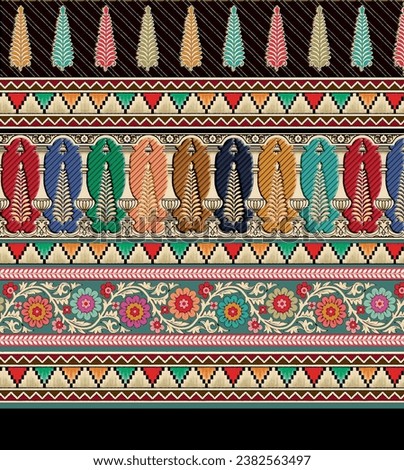 Digital Textile Panel Border for Pakistani Textile Kurti Design Royalty-Free Stock Photo #2382563497
