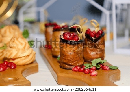 catering buffet with different food snacks and appetizers on table