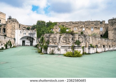 Inside and Facade of the eighteenth-century Real Albergo dei Poveri from the Real Orto Botanico, Naples, Italy Royalty-Free Stock Photo #2382580685