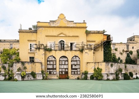 Inside and Facade of the eighteenth-century Real Albergo dei Poveri from the Real Orto Botanico, Naples, Italy Royalty-Free Stock Photo #2382580691
