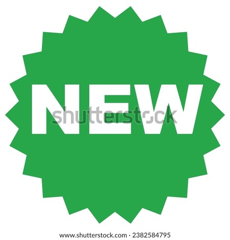 New tag, green color flat style promotion label for new shop products. Star shaped vector illustration graphic design badge, sticker for web, UI, app, mobile. Isolated on white background.