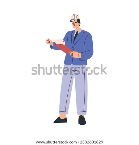 Labour Day with Happy Man Engineer in Helmet with Clipboard Standing Vector Illustration