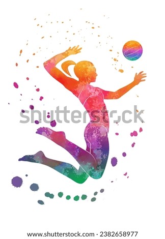 Beach volleyball. The girl hits the ball. Vector illustration. Sketch for creativity.