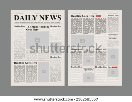 Newspaper template the daily newspaper with text and picture placeholder Royalty-Free Stock Photo #2382685359