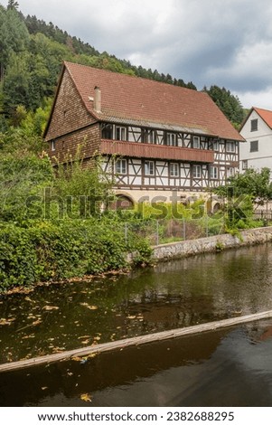 Half timbered house in Schiltach village, Baden-Wurttemberg state, Germany Royalty-Free Stock Photo #2382688295